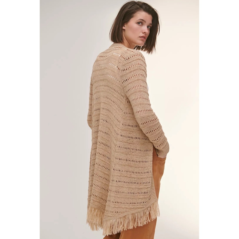 Anthropologie Tan Antonina Open Front Fringe Cardigan, XS
